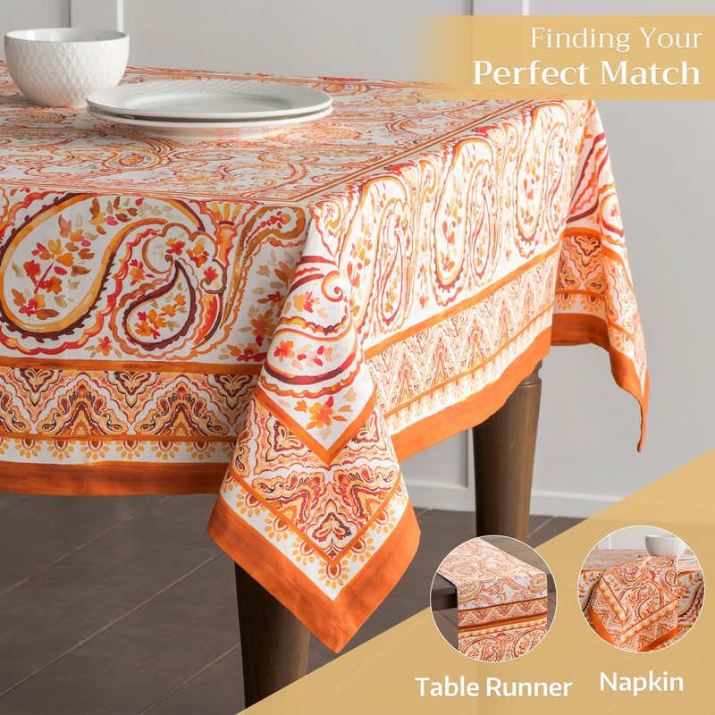 Maison d' Hermine Table Cloth Rectangle Table 100% Cotton 70 x 108 Inches Fall Tablecloth Reusable Everyday Use for Thanksgiving Christmas Decorations Dining Farmhouse Party (Palatial Paisley)