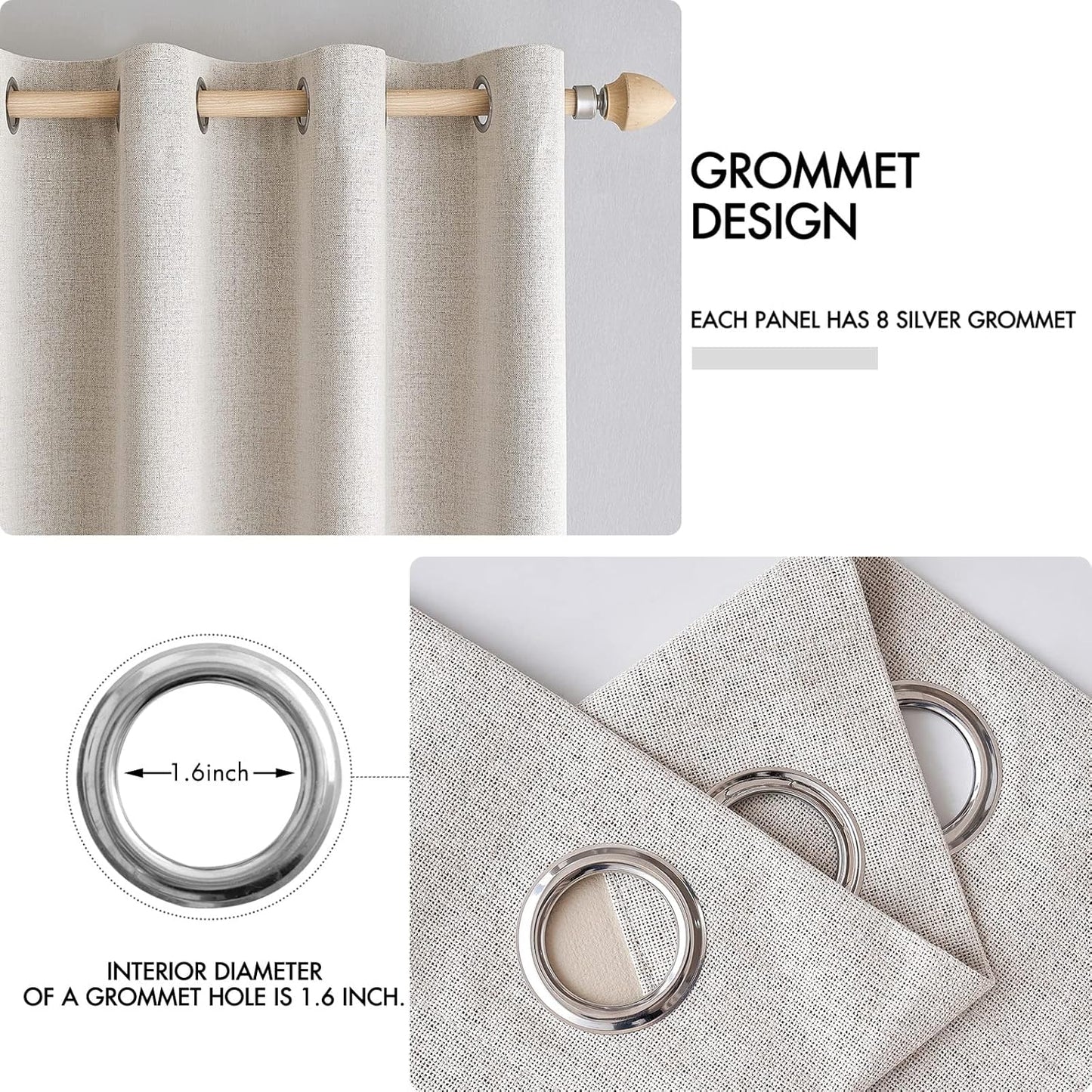 MIULEE 100% Blackout Curtains - Linen Textured Thermal Insulated Drapes | Ivory, 52 x 84 Inch (2 Panels)