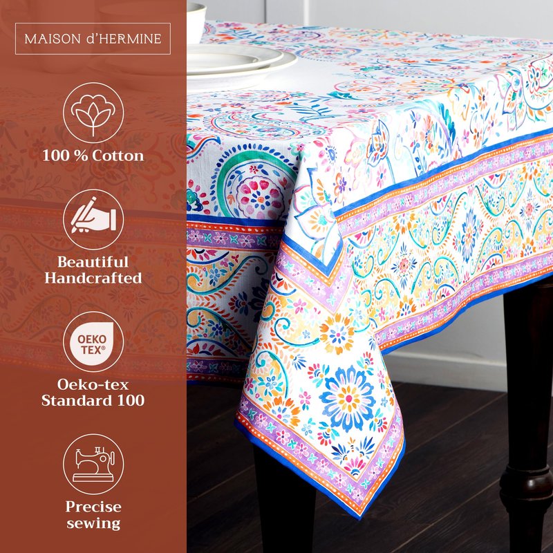Maison d' Hermine Table Cloth Rectangle Table 100% Cotton 70 x 120 Inches Tablecloth Reusable Decorative for Dining Kitchen Room Farmhouse Home Gifts for Mothers Day Spring Summer - Indian Floral