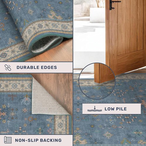 Boho 2'6" x 10' Wide Runner Rug - Light Blue Washable Non-Slip Entryway Rug for Hallway Décor