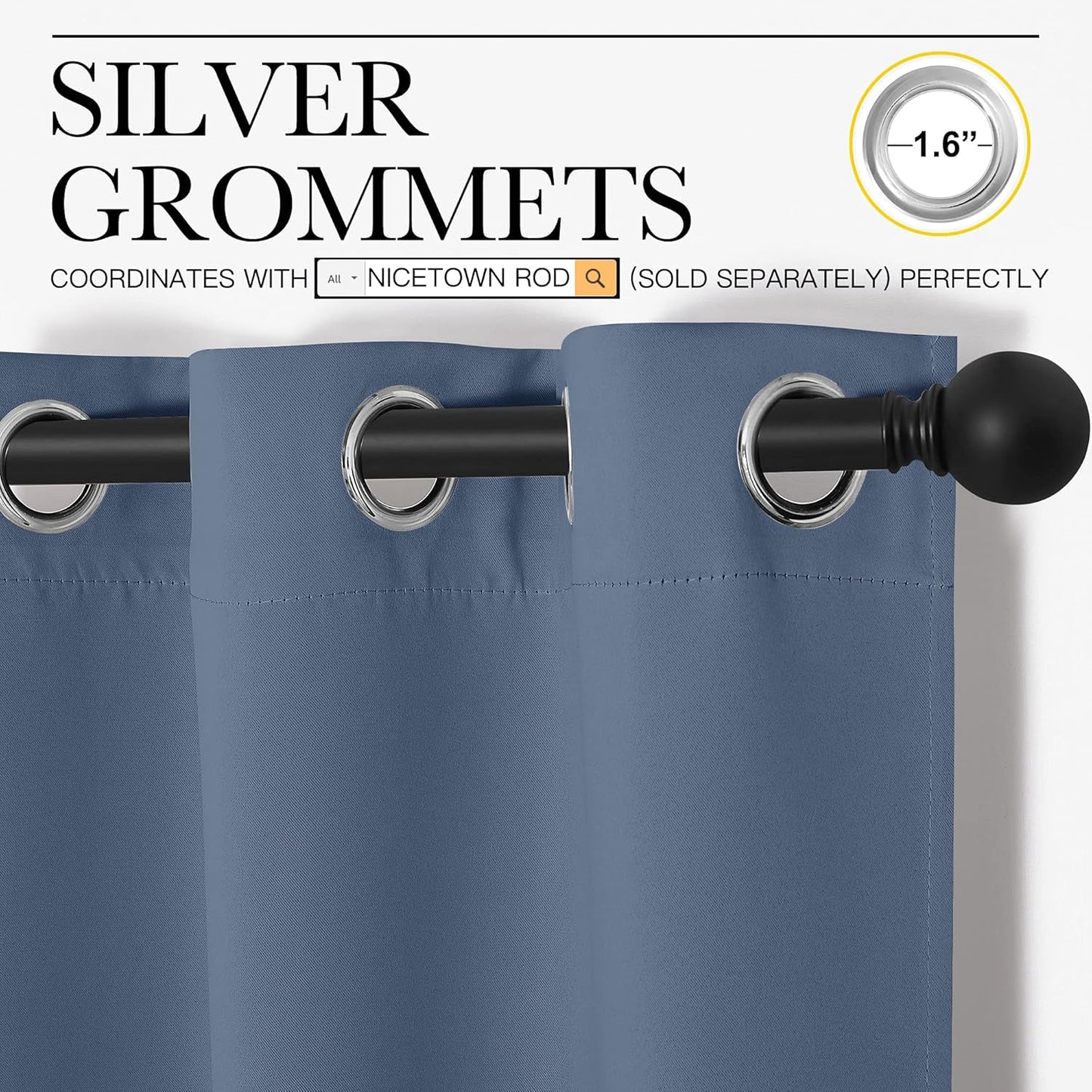 NICETOWN Thermal Insulated Blackout Curtains - Room Darkening Grommet Drapes | Stone Blue, Set of 2, 29x45 Inches