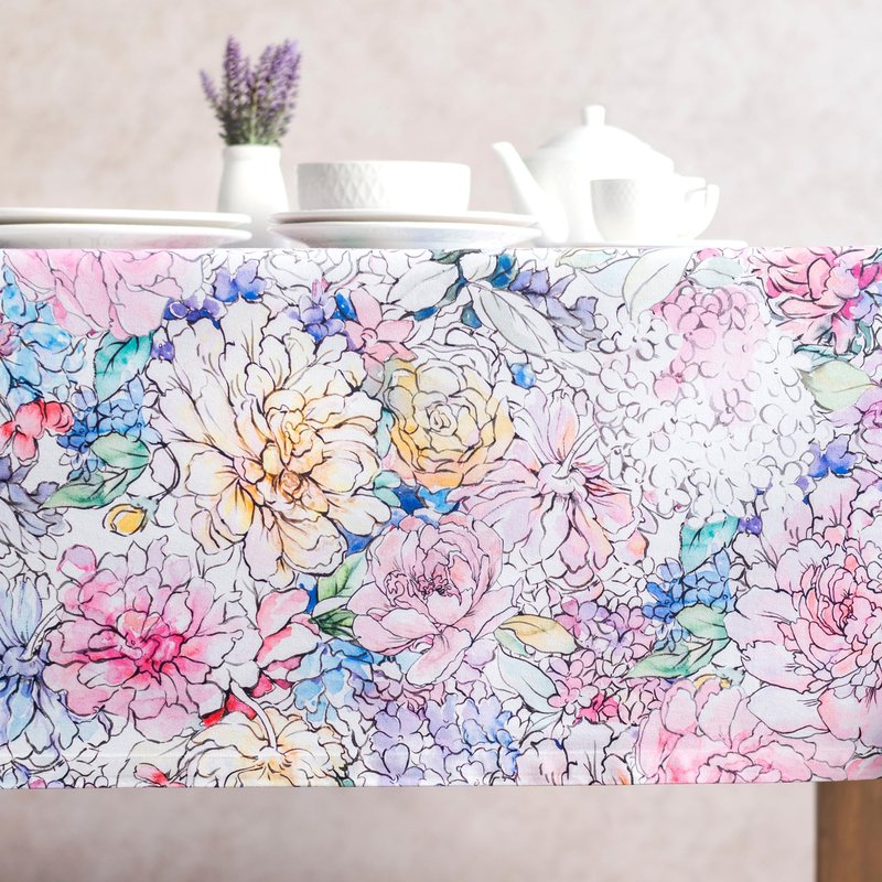 Maison d' Hermine Table Cloth Rectangle Table 100% Cotton 70 x 90 Inches Tablecloth Reusable Decorative for Dining Kitchen Room Farmhouse Home Gifts for Mothers Day Spring Summer - Floral Love