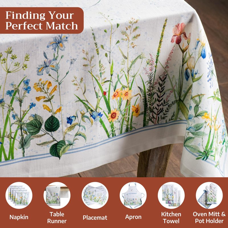 Maison d' Hermine Table Cloth Rectangle Table 100% Cotton 60 x 120 Inches Tablecloth Reusable Decorative for Dining Kitchen Room Farmhouse Home Gifts for Mothers Day Spring Summer - Fleurs De Mai
