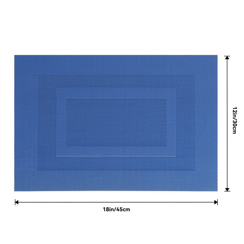 Leetaltree Blue Frame Placemats Set of 6 - Heat Resistant Non-Slip Place mats for Dining Table, Washable Durable PVC Vinyl Woven Table Mats（Blue Frame, 6）