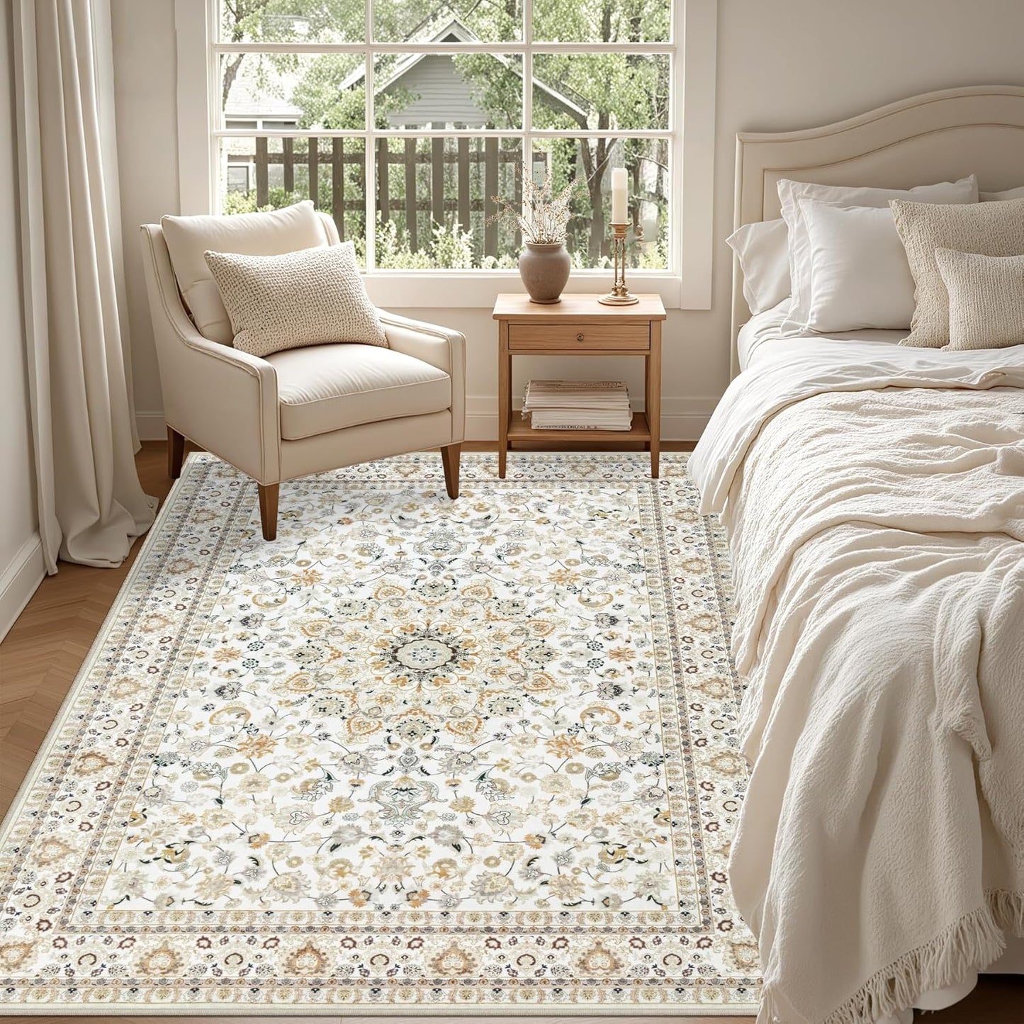 Skiennix 5x7 Area Rug - Washable Vintage Boho Design | Soft, Stain-Resistant Carpet for Living Room & Bedroom