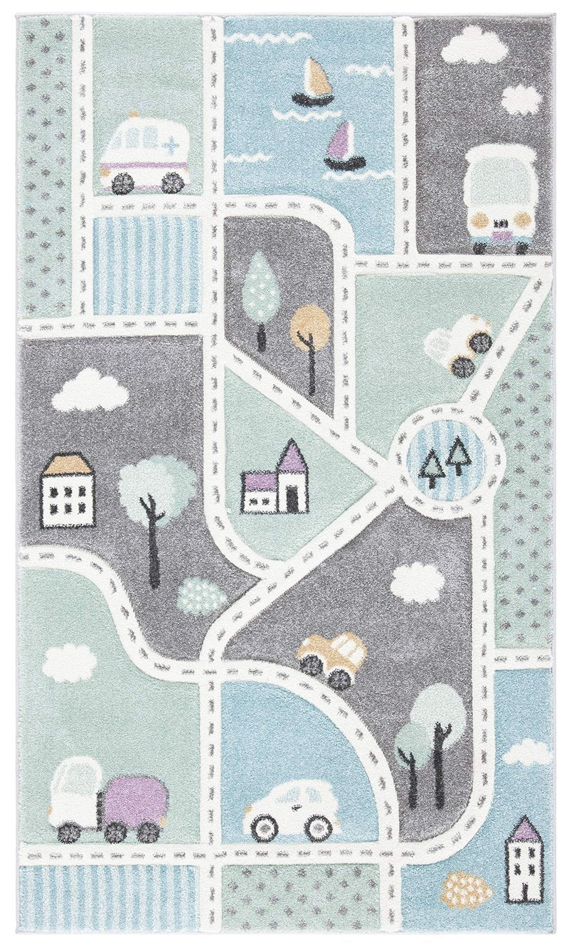 SAFAVIEH Carousel Kids Collection Accent Rug - 2'3" x 4', Grey & Light Blue, Non-Shedding & Easy Care, Ideal for High Traffic Areas for Boys & Girls in Playroom, Nursery, Bedroom (CRK193F)