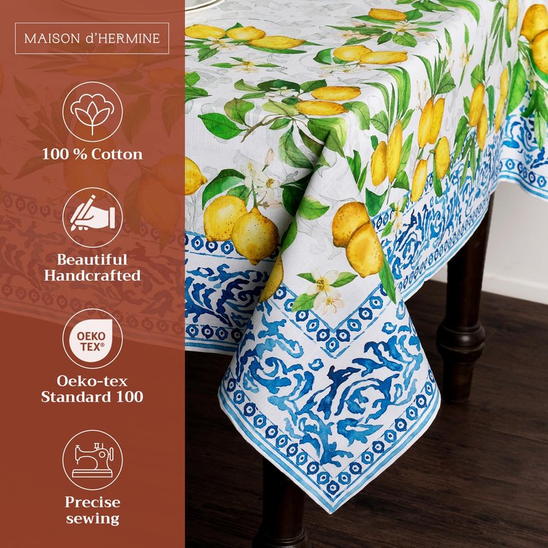 Maison d' Hermine Table Cloth Rectangle Table 100% Cotton 70 x 108 Inches Tablecloth Reusable Decorative for Dining Kitchen Room Farmhouse Home Gifts for Mothers Day Spring Summer - Cedrat