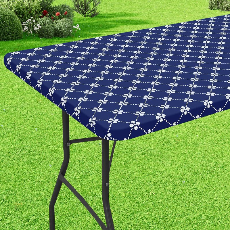 misaya Rectangle Vinyl Table Cloth, Elastic Fitted Tablecloth with Flannel Backing, Waterproof Plastic Table Cover Fits Folding Tables for Picnic, Camping, Indoor and Outdoor (Navy, 36" x 60")