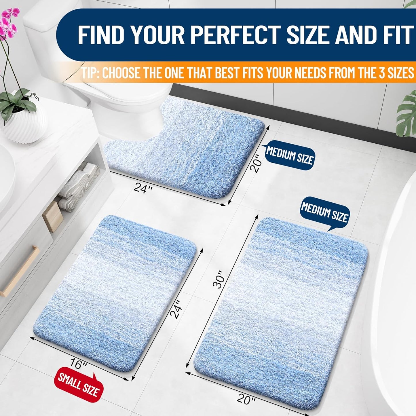 OLANLY Small Bathroom Rugs - Extra Soft Microfiber Mat with Rubber Backing | Quick Dry, Washable, Light Blue 24x16