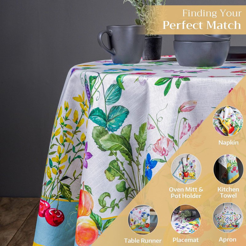 Maison d' Hermine Table Cloth Round Table 100% Cotton 69 Round Inches Tablecloth Reusable Decorative for Dining Kitchen Room Farmhouse Home Gifts for Mothers Day Spring Summer - Giverny