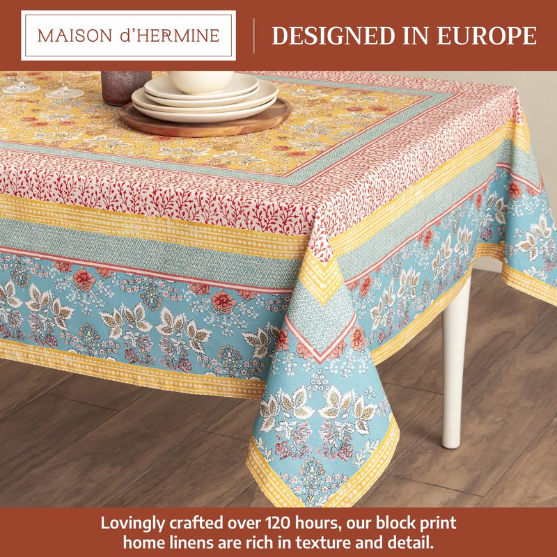 Maison d' Hermine Table Cloth Square Table 100% Cotton 60 x 60 Inches Tablecloth Reusable Decorative for Dining Kitchen Room Farmhouse Home Gifts for Mothers Day Spring Summer - Marquise
