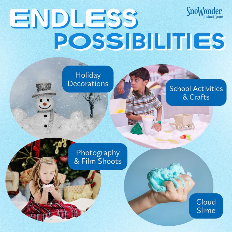 SNOWONDER Instant Snow Fake Artificial Snow, Also Great for Making Cloud Slime - Mix Makes 2 Gallons of Fake Snow