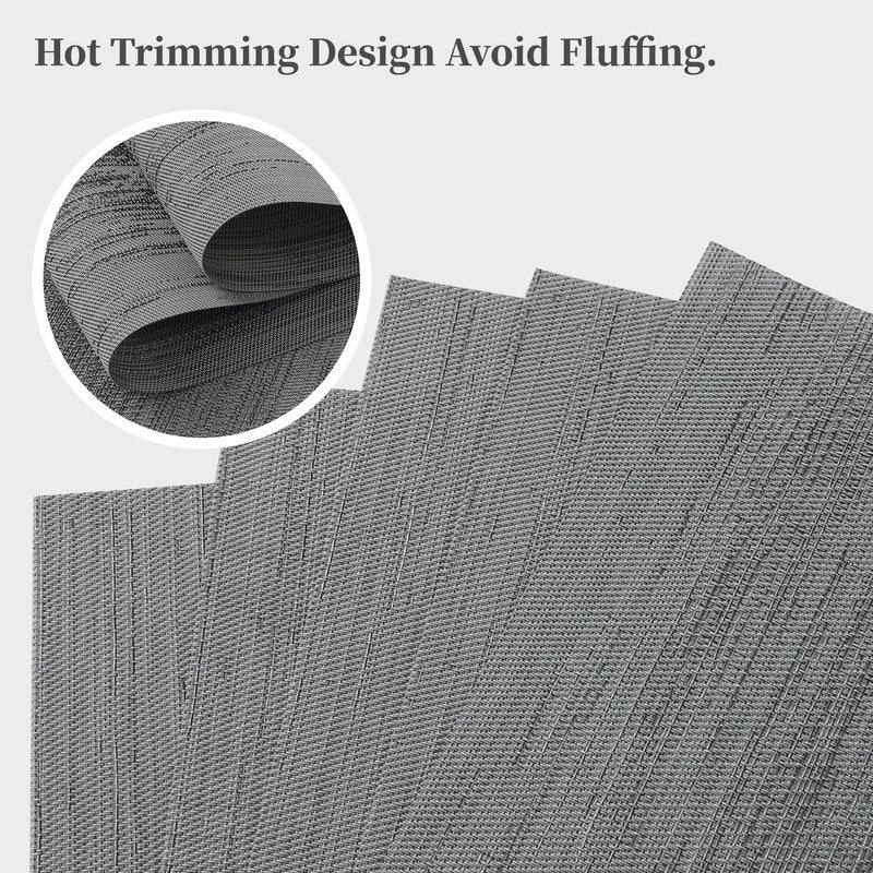 Leetaltree Grey Placemats, Heat Resistant Non-Slip Place mats for Dining Table, Washable Durable PVC Vinyl Woven Table Mats (Set of 24)