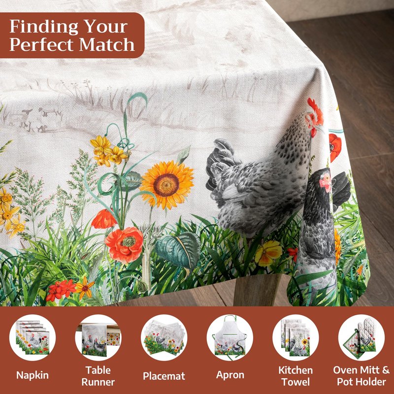 Maison d' Hermine Table Cloth Rectangle Table 100% Cotton 70 x 108 Inches Tablecloth Reusable Decorative for Dining Kitchen Room Farmhouse Home Gifts for Mothers Day Spring Summer - Basse Cour
