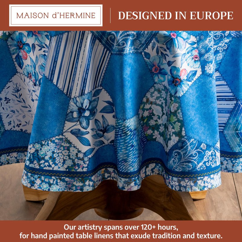 Maison d' Hermine Table Cloth Round Table 100% Cotton 69 Round Inches Tablecloth Reusable Decorative for Dining Kitchen Room Farmhouse Home Gifts for Mothers Day Spring Summer - Summer Blues