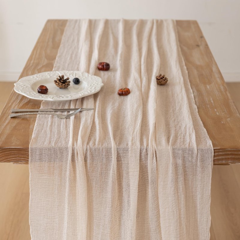 Keketoarrange 3pcs Beige Cheesecloth Table Runner Gauze Rustic 120 Inch 10 FT for Wedding Baby Shower Bridal Shower Birthday Engagement Garden Party Long Sheer Boho Spring Home Decorations