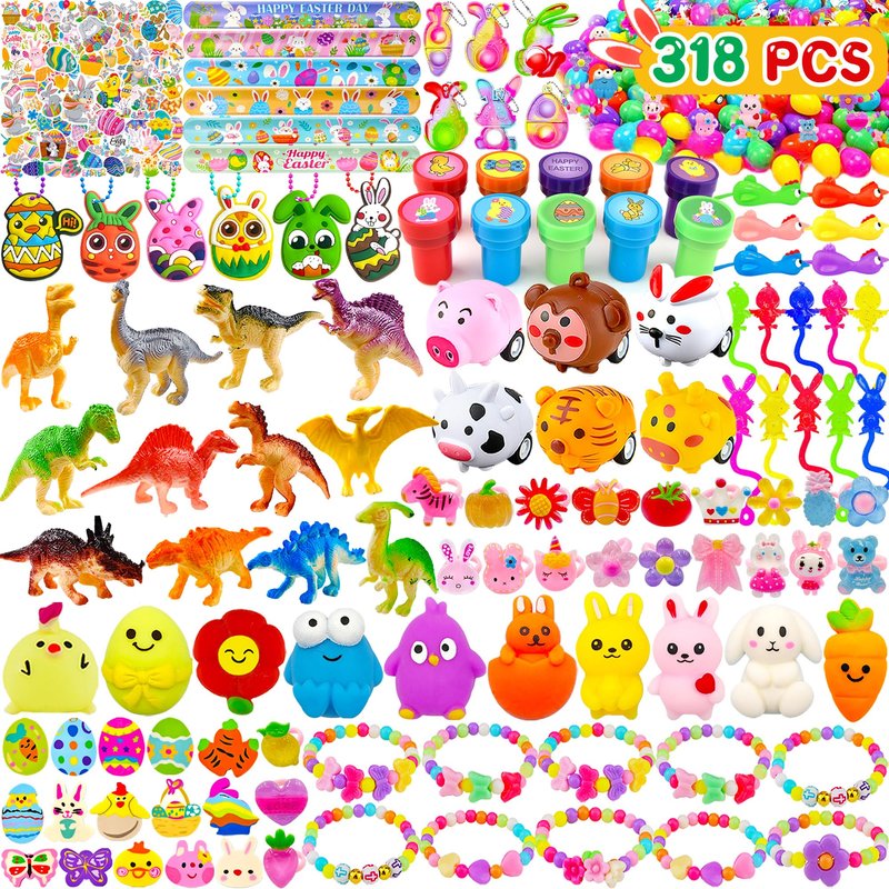 bider 318 pcs Easter Eggs with Toys inside Bulk filled Easter Basket Stuffers Egg Hunt Easter Party Favors for Kids Toddlers Boys Girls 100 pack