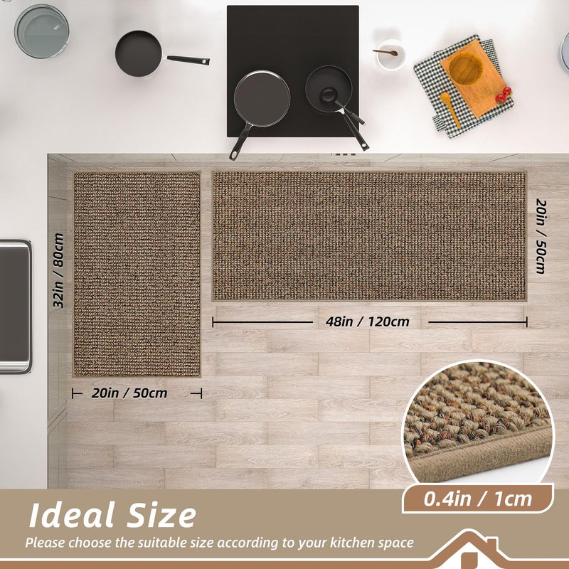 BEQHAUSE Kitchen Rugs and Mats 2PCS, Non-Slip Kitchen Mats for Floor, Absorbent and Stain Resistant Kitchen Runner, Machine Washable Rugs for Kitchen, Laundry & Sink, 20"x32"+20"x48", Taupe