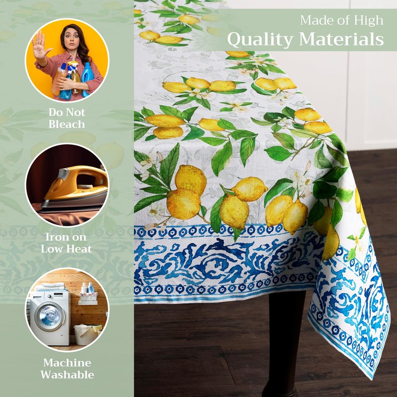 Maison d' Hermine Table Cloth Rectangle Table 100% Cotton 70 x 120 Inches Tablecloth Reusable Decorative for Dining Kitchen Room Farmhouse Home Gifts for Mothers Day Spring Summer - Cedrat