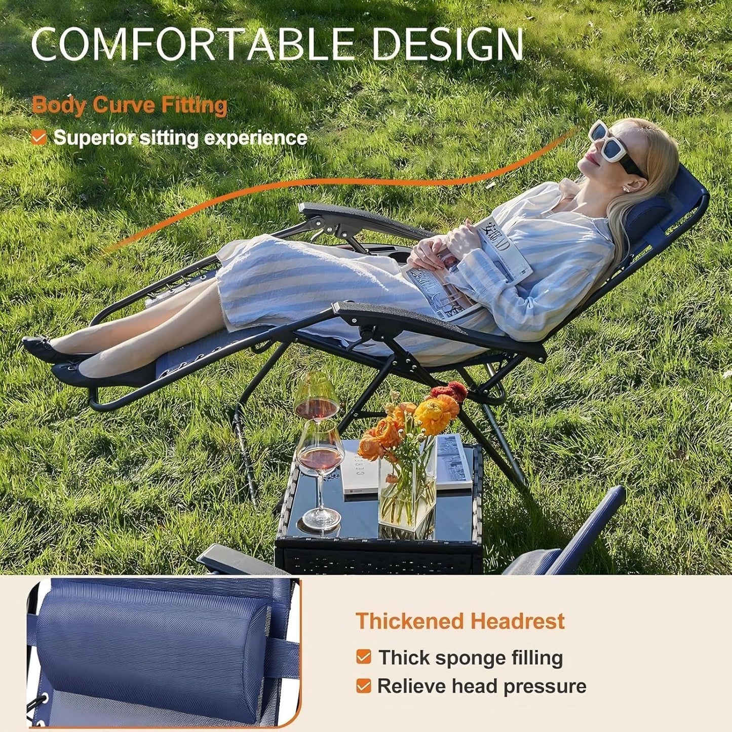Sweetcrispy Zero Gravity Chairs - Set of 4 Portable Recliner Lounge Chairs with Cup Holders & Adjustable Pillows | Blue