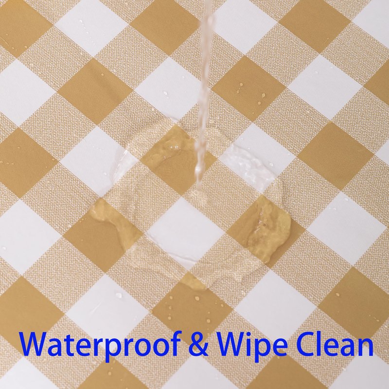 Heavy Duty Vinyl Tablecloth with Flannel Backing Waterproof Oil-Proof Plastic Table Cloth Stain-Resistant Wipeable Rectangle or Square Table Cover for Indoor and Outdoor (Khaki Checkered, 52x70 Inch)