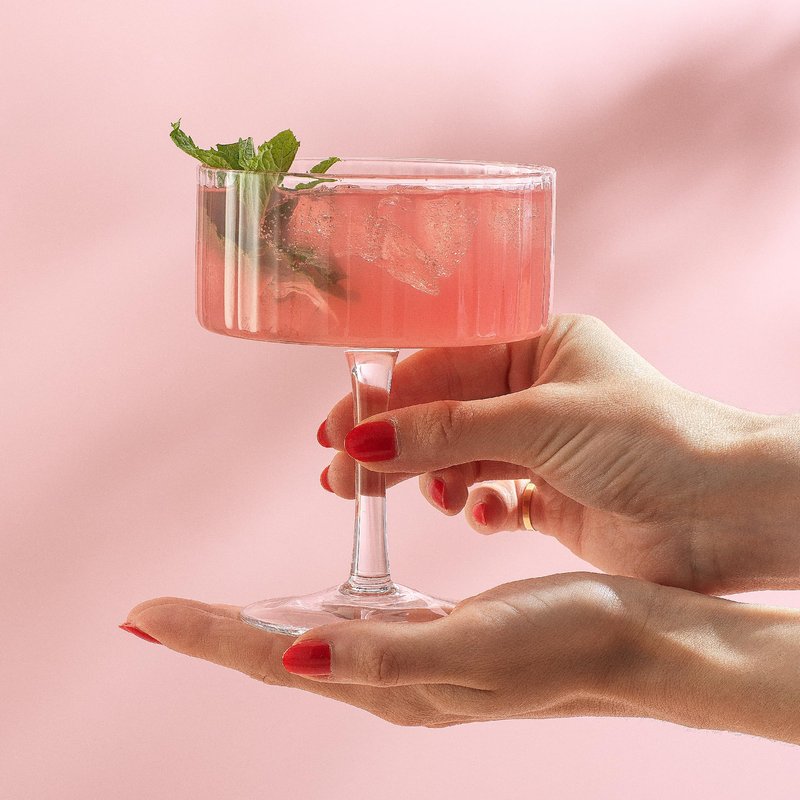 JoyJolt Elle Fluted 10oz Coupe Glass Set of 2, Unique Champagne Glasses for Cocktails and Martinis, Ribbed Vintage Style Drinking Glasses