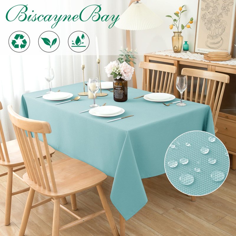 Biscaynebay Textured Fabric Tablecloths 90x132 Inches Rectangular, Navy Water Resistant Tablecloths for Dining, Kitchen, Wedding and Parties etc. Machine Washable