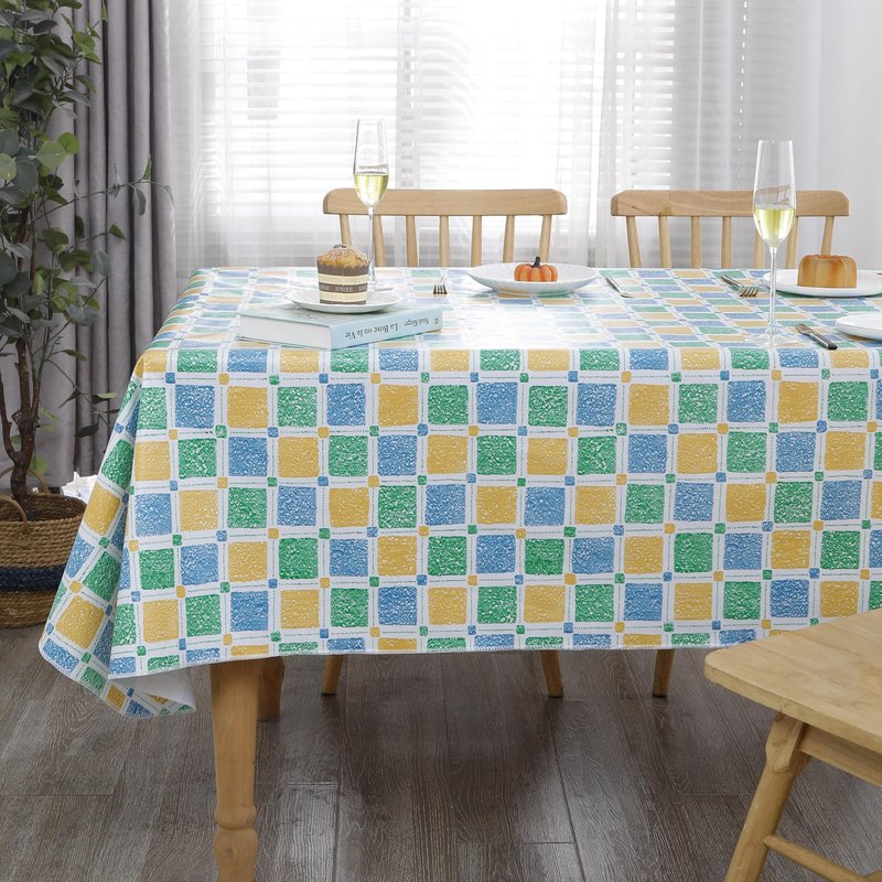 Walrus Heavy Duty Vinyl Tablecloth with Flannel Backing Waterproof Oil-Proof Plastic Table Cloth Stain-Resistant Wipeable Table Cover for Indoor and Outdoor (Stained Glass Checkered,54x54 Inch)