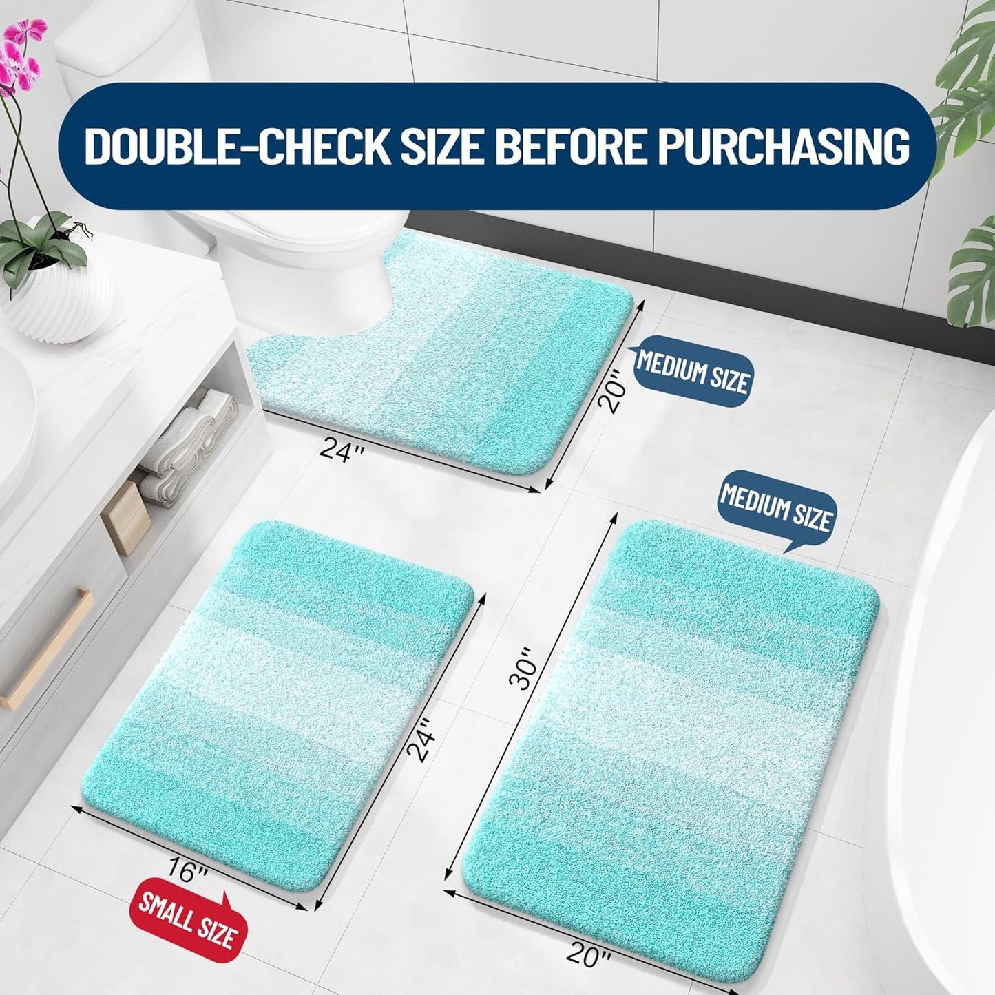 OLANLY Bath Rugs - Extra Soft Microfiber Mat with Rubber Backing | Quick Dry, Machine Washable, Teal 34x21