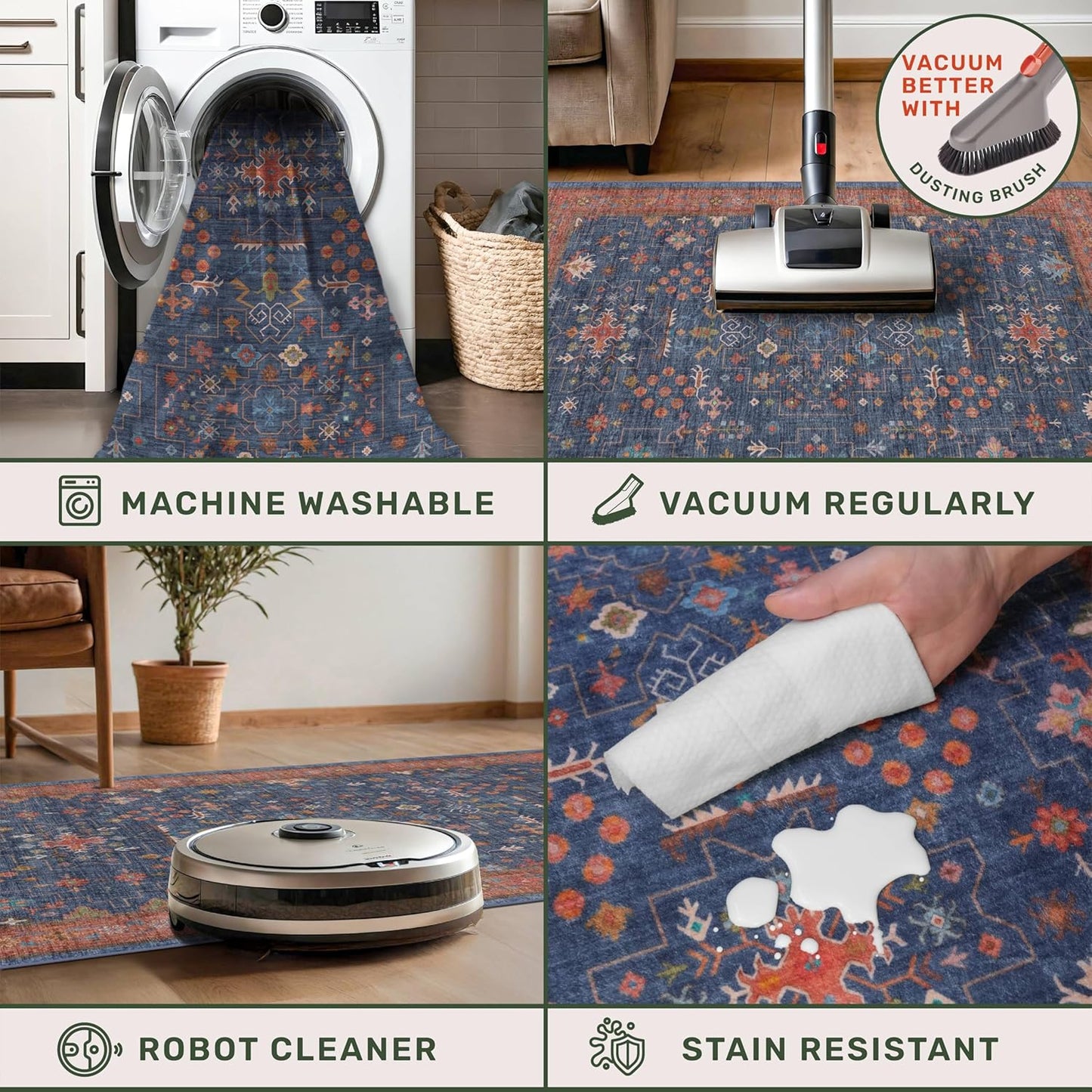 Skiennix Washable Kitchen Rug - Stain Resistant Non-Slip Mat for Large Entryway | 3x6 Navy Blue