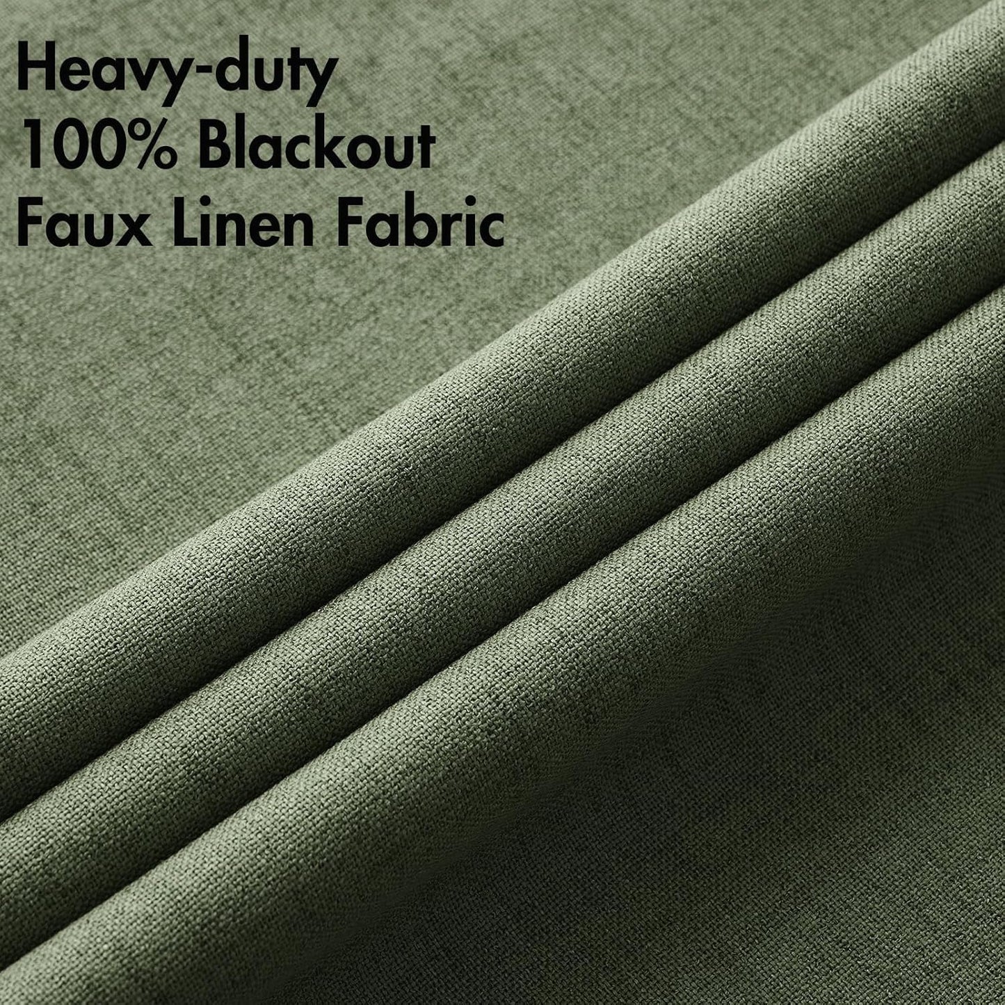 MIULEE Blackout Linen Textured Curtains - Thermal Insulated Olive Green Drapes | 52 x 96 Inch (2 Panels)