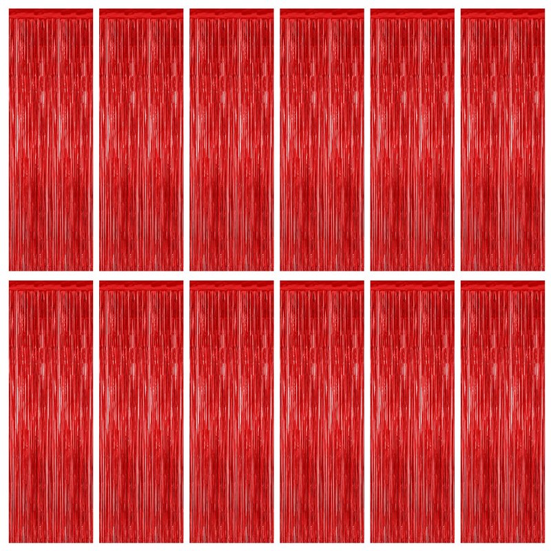 12 Pack Red Curtains, 3.28 FT x 7.05 FT Party Streamer, Metallic Party Backdrop Valentines Day Streamer Foil Curtains, Fringe Tinsel for Red Party Decor Casino Theme Decorations Party Supplies