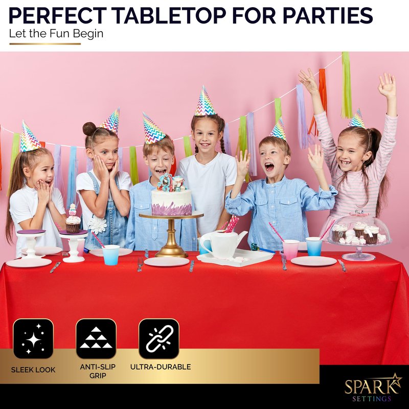 Amcrate Red Plastic Tablecloth Disposable, 6 Pack Premium Tablecloths for Rectangle Tables 54 inch. x 108 inch. Fits Tables Up to 8 Feet, Plastic Table Cloth for Party, Wedding, Holidays