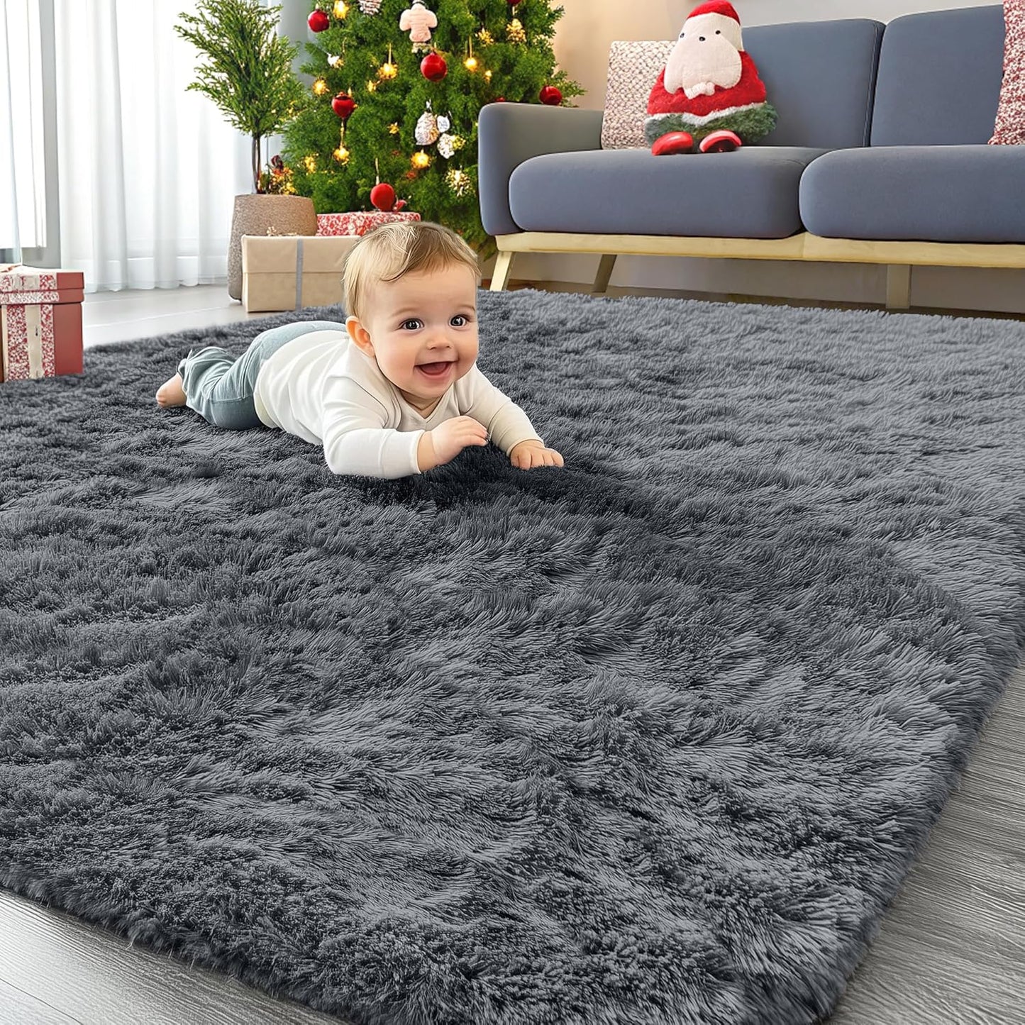 OLANLY Chenille Dog Door Mat - Soft & Absorbent Area Rug Bundle | 30x20 in & 4x5.9 ft - Grey