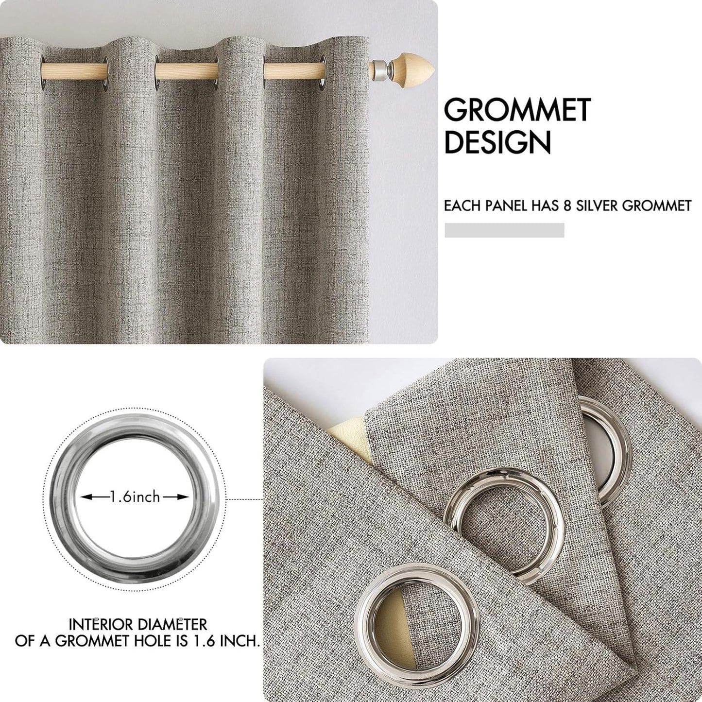 MIULEE Linen Curtains - 100% Blackout Thermal Insulated Drapes - Greige | 52x90 Inches (2 Panels)