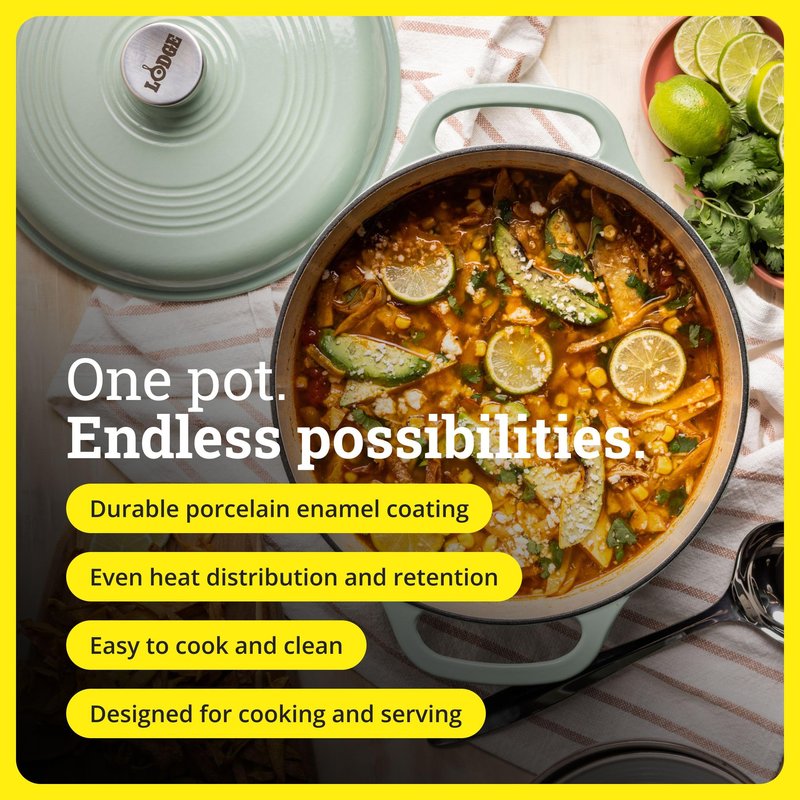 Lodge Essential Enamel Cast Iron Dutch Oven - Perfect for Bread Baking, Braising, Marinating & Slow Cooking - Features Moisture-Sealing Lid & Dual Handles - Kitchen Essentials - 6 Quarts - Desert Sage