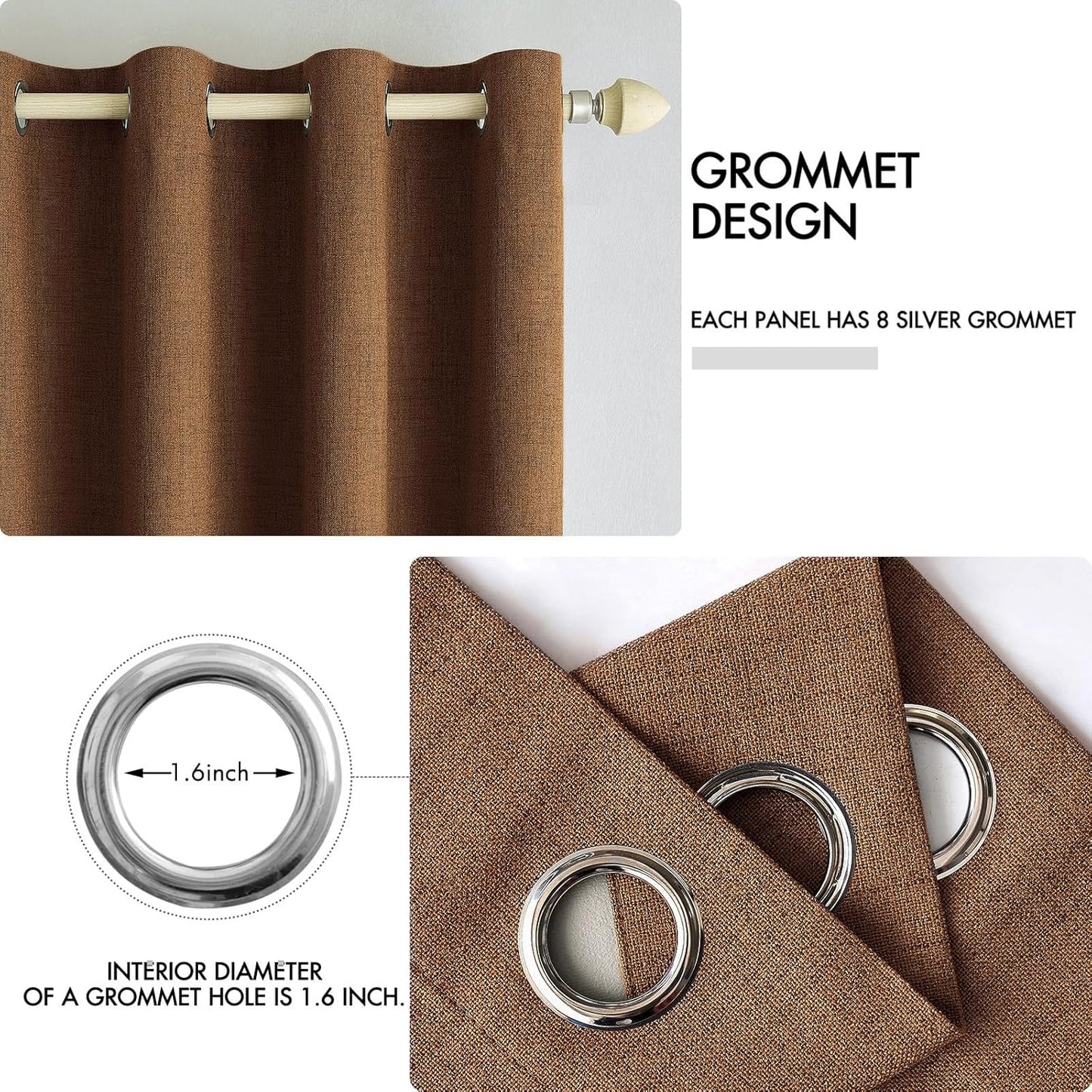 MIULEE Blackout Linen Curtains - Thermal Insulated Room Darkening Drapes | Brown, 52 x 54 Inch (2 Panels)