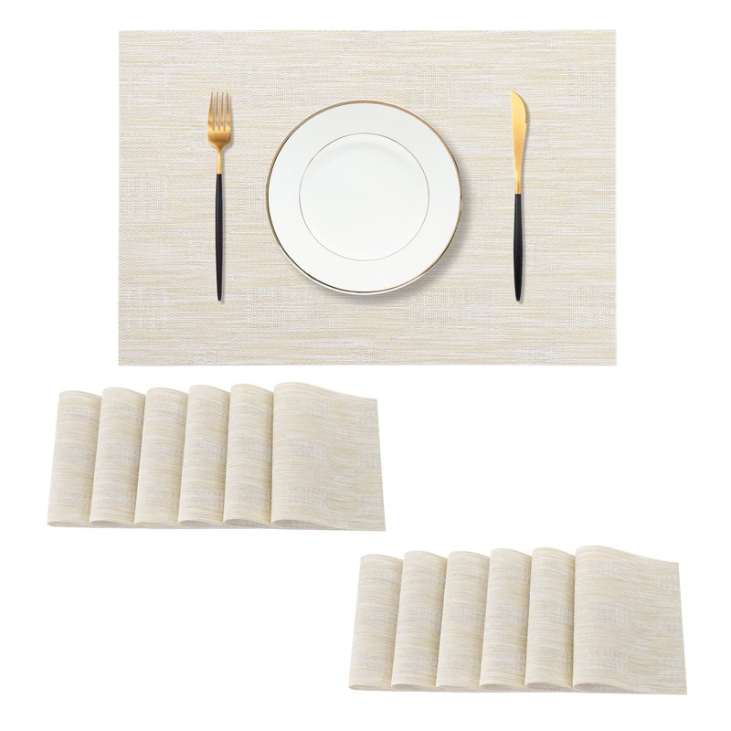 Leetaltree Wheat Placemats Set of 12 - Heat Resistant Non-Slip Place mats for Dining Table, Washable Durable PVC Vinyl Woven Table Mats（Wheat, 12）