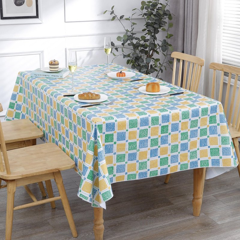 Walrus Heavy Duty Vinyl Tablecloth with Flannel Backing Waterproof Oil-Proof Plastic Table Cloth Stain-Resistant Wipeable Table Cover for Indoor and Outdoor (Stained Glass Checkered,54x54 Inch)